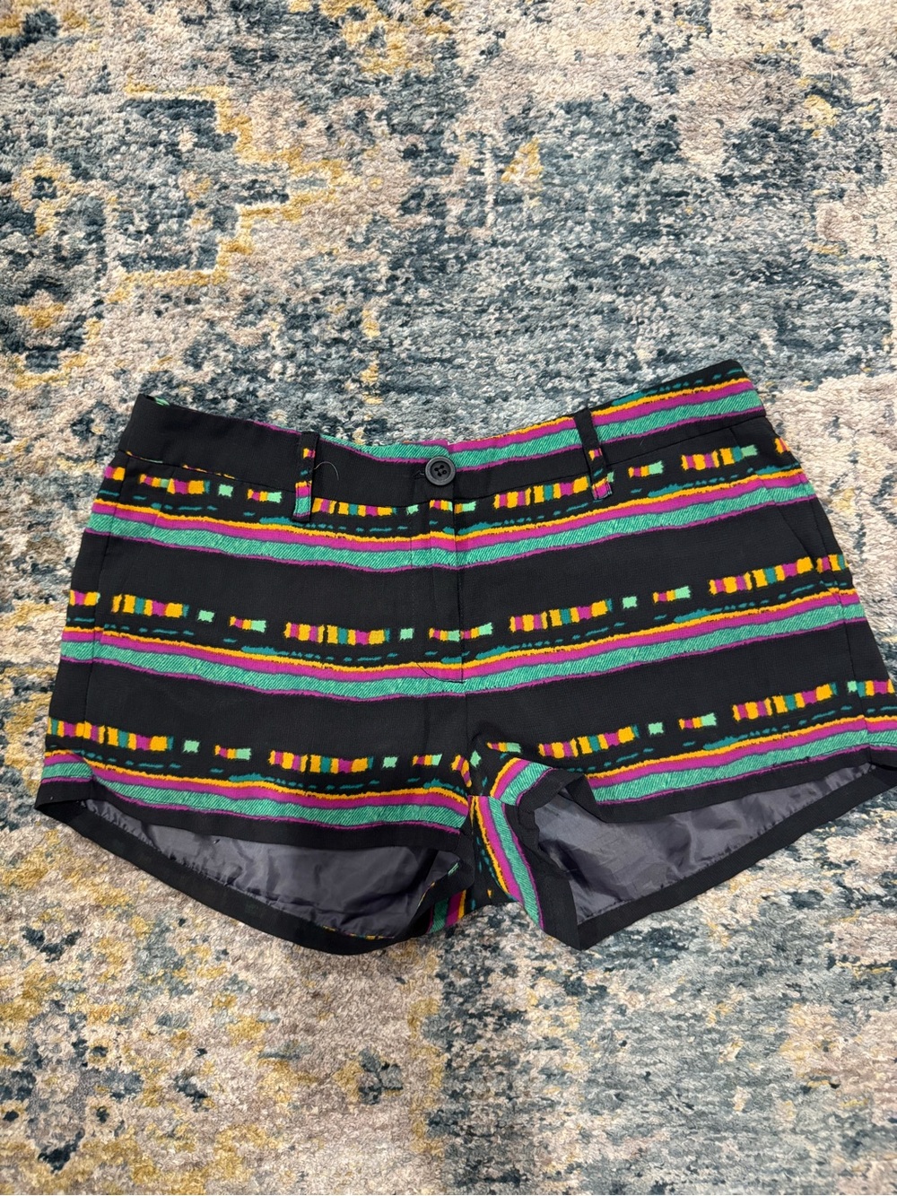 Mm couture Black Shorts with Multicolor Stripe Accents
